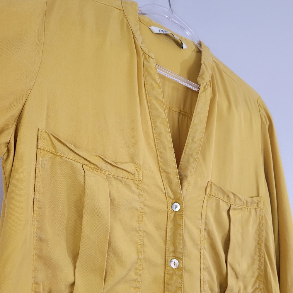 Zara Mustard Yellow Drop Waist Button Front Ruffl… - image 8